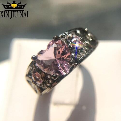 5 Colors Hot Sale Black gold Love Heart Women Red Purple White Stone Crystal Engagement Ring Exquisite Punk, Gothic Party
