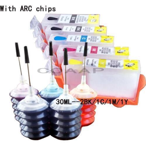 5 pack PGI-520 CLI-521 Refillable Cartridge kit +150ML Dye inks for PIXMA MP620 MP620B MP628 MP638 MP630