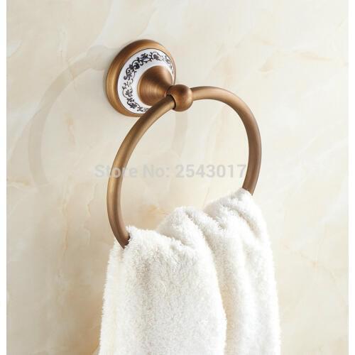 Antique Brass Classic Towel Ring Wall Mounted Towel Holder Bathroom Accessories Hardware Ceramic Holder Towel Shelf ZR2202