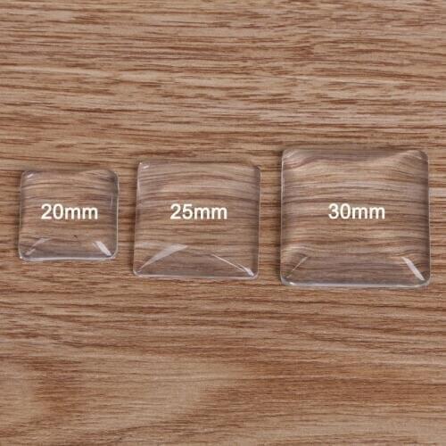 Free shipping 10pcs/lot 20MM 25MM 30MM SQUARE Flat Back Clear Glass Cabochon, High Quality, Lose Money Promotion