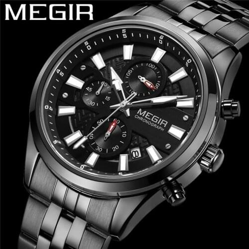 MEGIR Watch Men Waterproof Chronograph Military Army Male Clock Top Brand Luxury Silver Steel Business Man Sport Wristwatch 2154