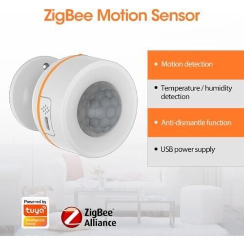 Tuya ZigBee 3.0 PIR Motion Sensor Detector Battery Built-in 5V 1A USB Power Temperature Humidity Wireless Smart Life APP