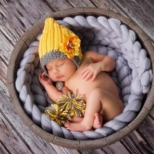 Baby pom pom hat knit chrysanthemum toddler beanie newborn photography props shooting baby fotografie accessories infant picture