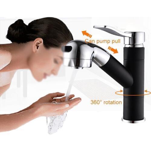 Faucet Home Bathroom Full Copper Pull Faucet Telescopic Hot and Cold Basin Faucet Wash Basin Faucet Double Mode Effluent