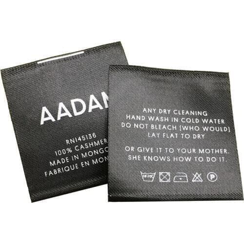 Popular Design Clothing Main printed Label Satin Polyester Garment Cloth care Label Washing Labels