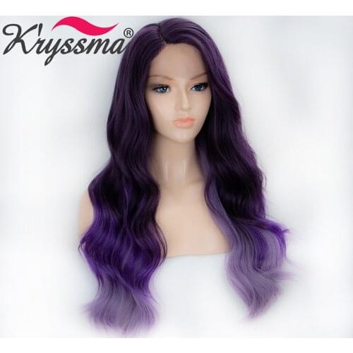 Kryssma Ombre Purple Wigs For Long Body Wave Synthetic Lace Front Wigs Black Women High Temperature Fiber Cosplay Wigs