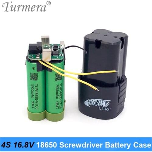 Turmera 4S 14.4V 16.8V Screwdriver Drill Battery Case Box with 18650 Hoder Bracket 4S 30A BMS Board for Shura Shurika Repair Use