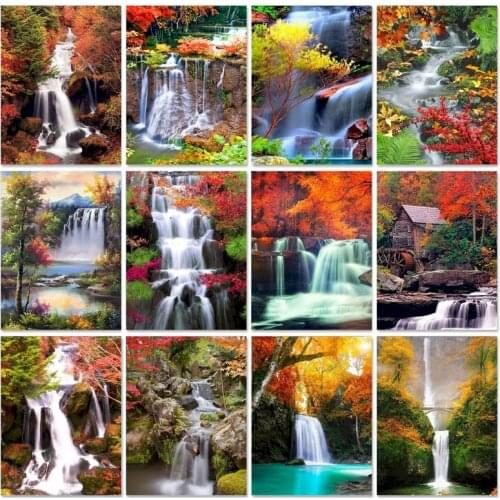 DIY Paint By Number Landscape Kits Waterfall On Canvas Unique Gift Pictures By Numbers Acrylic Paint Home Decor Wall Artwork