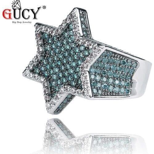 GUCY Hexagon Bling Ring Iced Out Rings For Men/Women Micro Paved Gold Silver Color Finish Cubic Zircon Charm Hip Hop Jewelry