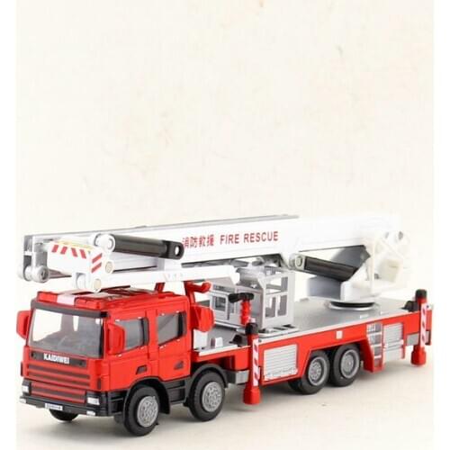1:50 Scale Lift-up Ladder Fire Engine Toy Truck Diecast Vehicle Model Engineering Car Educational Collection Gift For Children