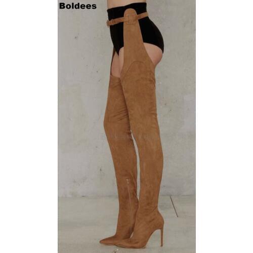 Fashion Waist Belt Designer Thigh High Boots Women Over The Knee Thin High Heels Sexy Popular Brown Black Long Crotch Boot