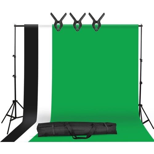 Studio Photography Backdrop Kit with 2 * 3m/6.6 * 10ft Metal Stand Bracket + 3pcs 1.6 * 3m/5.2 * 10ft green Backdrops Backdround