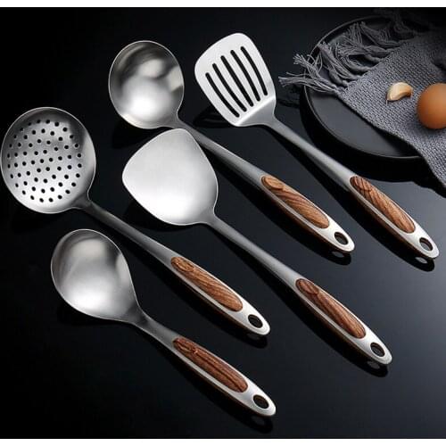 Stainless Steel Kitchenware Cooking Utensils Set Long Handle Heat Resistant Non-stick Ladle/Turner/spoon/Spatula Kitchen Tools