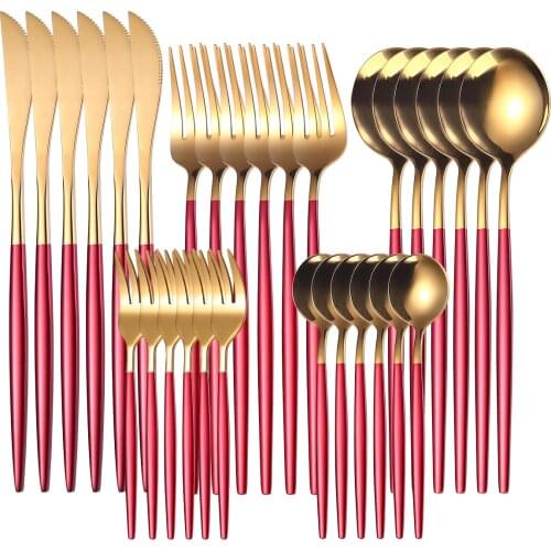 30pcs Stainless Steel tableware Steak Knife Fork Coffee Spoon Teaspoon Home Kitchen Dinnerware Setv mirror finish Cutlery Set