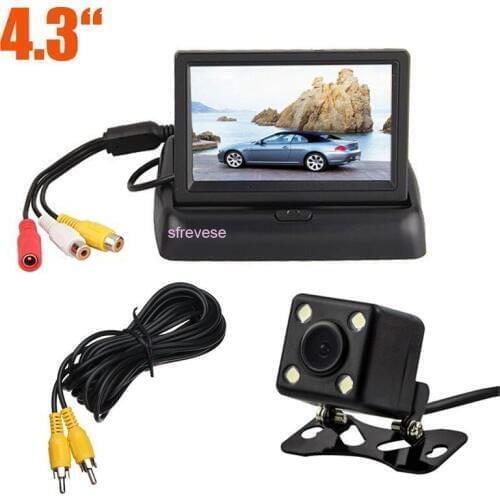 New 4.3" LCD Foldable Monitor Car Rear View Kit + 4 LED Car Reversing Parking Backup Camera Waterproof 170 Degree