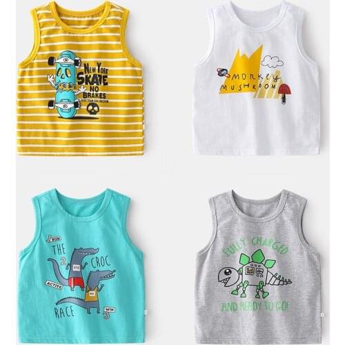 New Kids Boys Fashion Vest Cute Cartoon Print Short Sleeve Tank Tops Cotton Baby Boys Summer Casual O-neck T-Shirts Clothing