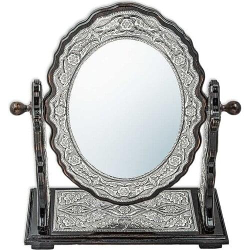 Silver Flower Pattern Oval Double-Sided Mirror