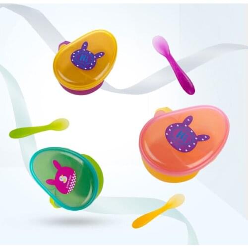 Portable Baby Food Supplement Bowl Spoon Set Infant Toddler Colorful Cartoon Tableware Baby Learning Dishes Childrens Dishes