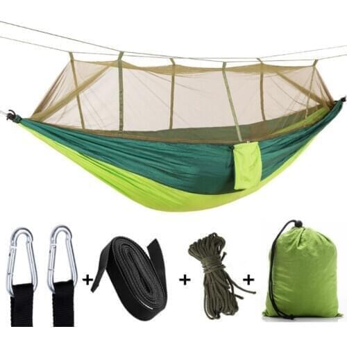 Portable 1-2 Person Camping Hammock with Mosquito Net Ultralight Hanging Bed Strong Bearing Tree Tent Swing Sleeping Lazy Bag