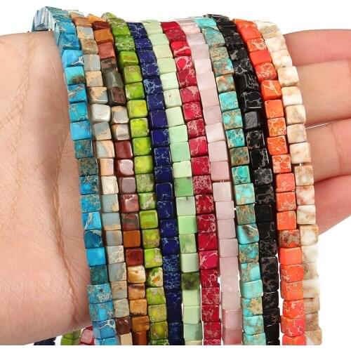 Natural Stones Sediment Imperial Jaspers Loose Spacer Square Cube Beads for Jewelry Making DIY Bracelet Accessories 15'' 4mm