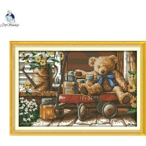Joy sunday cartoon style Honey Bear counted cross stitch christmas stockings handwork embroidery kits for craft gifts