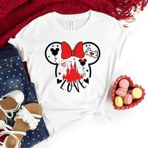 Girls Minnie Love Shirt Cute Mouse Minnie Heart T-shirt Magic Home Castle Shirts Matching Vacation Tees Kawaii Graphic Tee