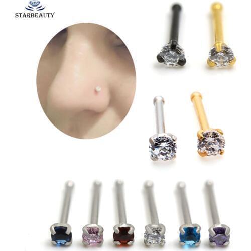 2Pcs Mix Color Round Zircon Gem Nose Studs Rings 20G Silver-Color Body Piercing jewelry Small Earrings Women Gilrs fashion