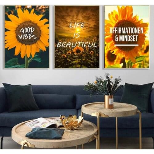 Nordic sunflower canvas painting good resonance slogan posters and prints wall art print canvas living room home decoration
