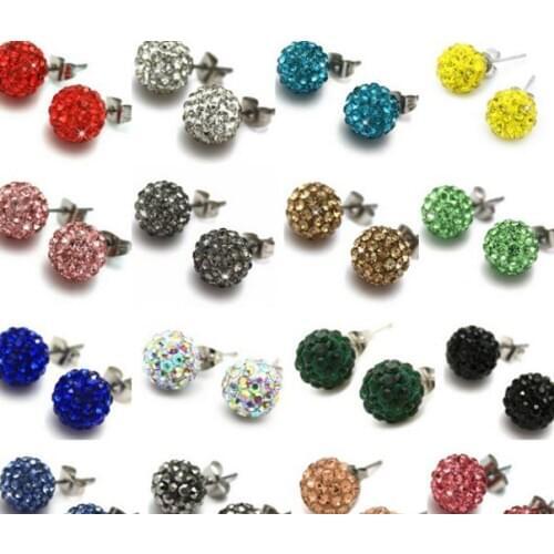 Mixed White 10MM Micro Disco Ball Earrings Woen Stud Earrings Jewelry Free Shipping Rhinestone ugh4 crystal