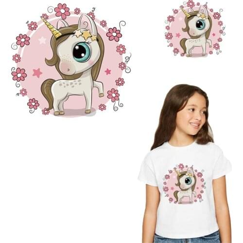 Pretty Animals Iron On Transfer For Clothing DIY Washable Thermal Sticker Cute Unicorn On T-shirt Hoodies Appliqued Patch Decor