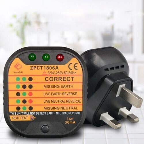 ZPCT1806B Outlet Socket Tester Detector Circuit Polarity Voltage Plug Breaker Ground Zero Line Switch Safety Electroscope