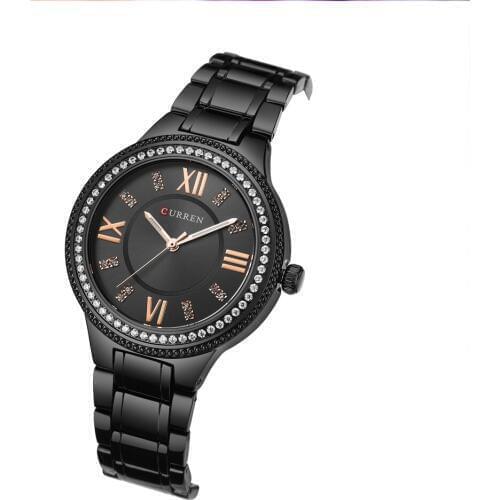 Top Luxury Brand Curren Watches Women Black Steel Bracelet Womens Quartz Watch Shining Crystal Elegant Reloj Mujer Waterproof
