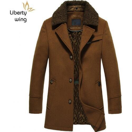 Vintage Mens Winter Wool Coat Lapel Fur Collar Casual Business Man Sobretudo Single Breasted Trench Woolen Long Jacket Size 4XL