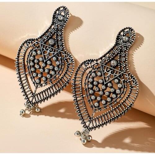 Vintage Women Big Hollow Bell Dangle Stud Earrings Party Engagement Jewelry Gift Inlaid Earrings Women Earring Fashion Jewelry