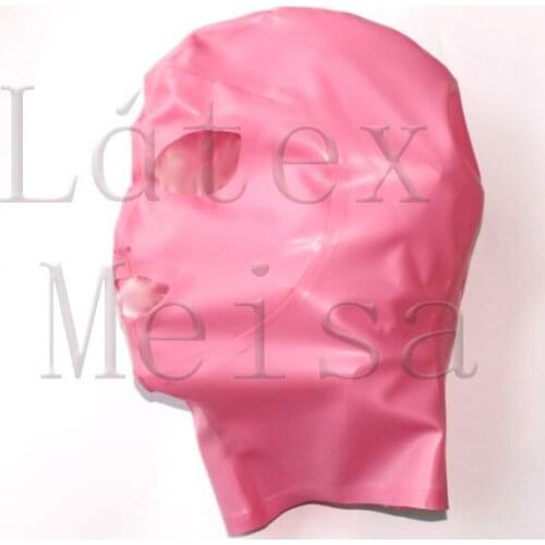 3D design womens metallic pink latex hood Fetish open eyes & nostrils & mouth made of 0.4mm thickness natural latex materials