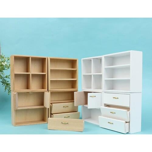 1:12 Dollhouse Miniature Furniture Cabinet Shelf Wooden Lockers Combination Set