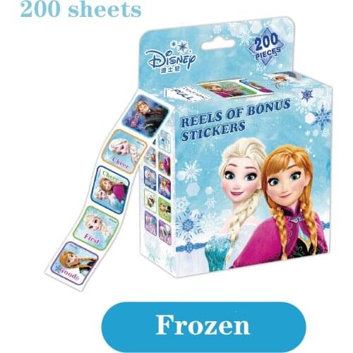 200 Sheets/Roll Disney Cartoon Stickers Gift Set Frozen 2 Princess Elsa Anna Minnie Sofia Sticker Children Toys Present Kid Gift