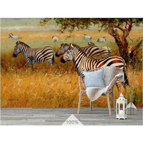 Custom photo 3d wallpaper Zebra animal on the grassland background living room home decor 3d wall murals wallpaper for walls 3 d