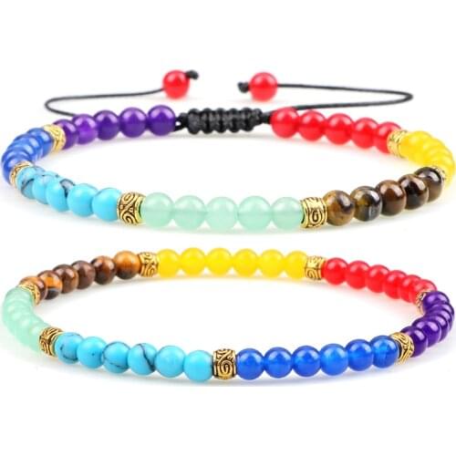 4mm/6mm Natural Stone Bead Bracelet Lucky Chakra Handmade Multicolor Beaded Yoga Bracelets For Men Women Friendship Jewelry Gift