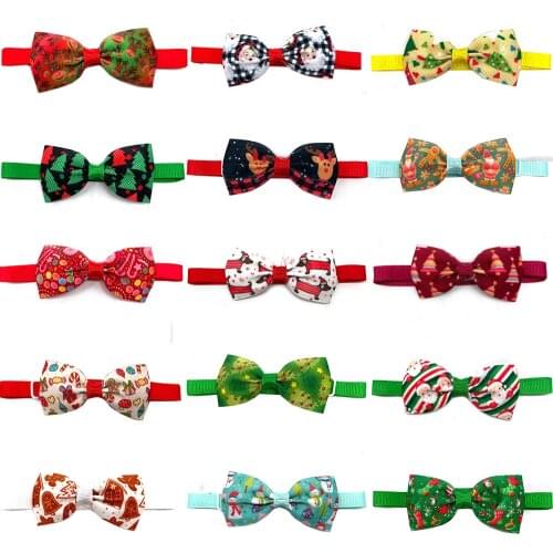 50/100pcs Christmas Pet Dog Bowties Small Dog Cat Bow Tie Collar Holiday Pet Bowknot Neckties Adjustable Dog Ties Pet Supplies