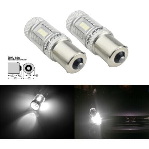 ANGRONG 2x White 15 SMD BAU15s PY21W LED Bulb Indicator Signal Stop Brake Light(CA315)
