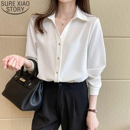 White Shirt Women Long Sleeve Blouse 2021 Autumn Hong Kong Style Office Lady Korean Fashion Chiffon Shirt Tops Blusa Mujer 16420