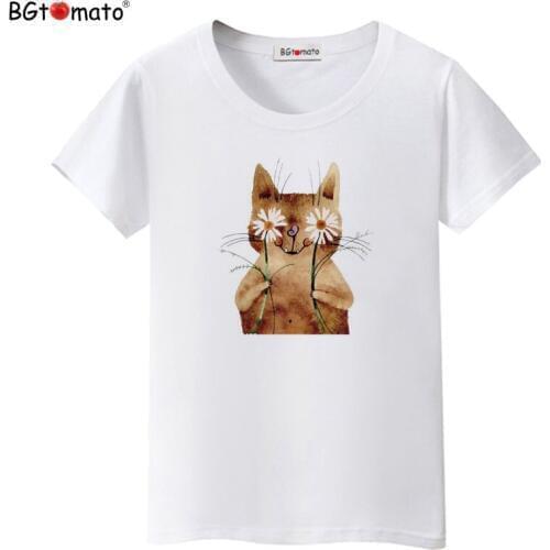 BGtomato Beautiful cat flower t-shirts short sleeve casual shirts women Good quality brand new tops cool tees cheap sale