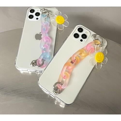 Glitter Smilely Hanging Chain Case For iPhone 12 Pro Max 8 6S Plus X XR XS Gradient Crystal Bracelet Case For iPhone 11 Pro Max