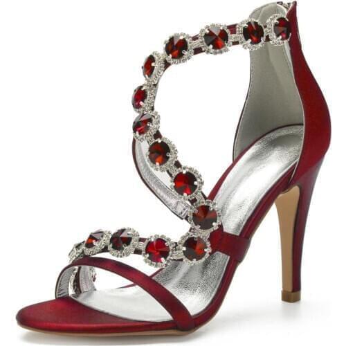 Satin evening dress women sandals strappy shoes sexy wedding party prom club show lady shoes summer bridal big stone crystals