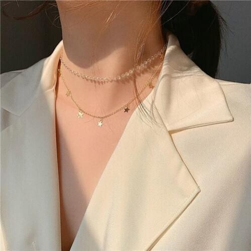 COWBREAD Double Star Women Necklace Pendant Short Clavicle Chain Temperament Crystal Necklace Chain Neck Fashion Jewelry