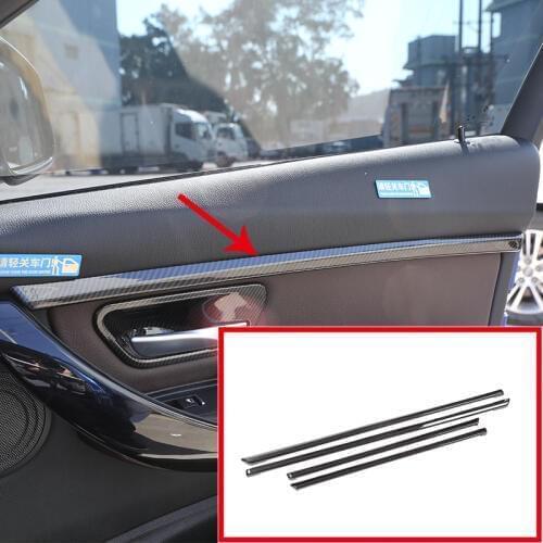 For BMW 3 Series f30 2017 2018 2019 Car Accessories 4 Pcs Carbon Fiber ABS Interior Door Decoration Strips Trim