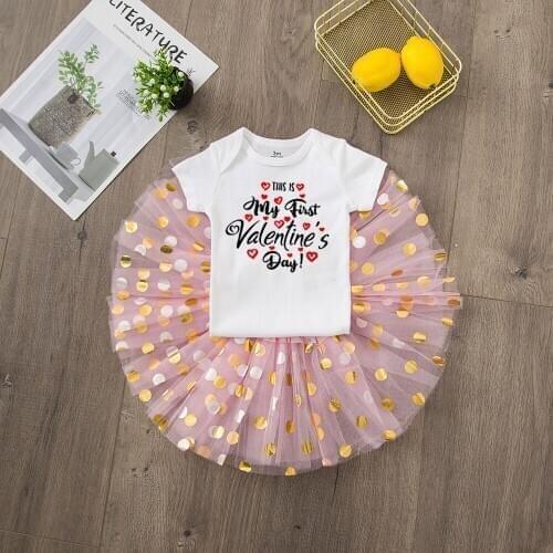 This Is My First Valentines Day Newborn Baby Girl Cute Tutu Set Babys 1st Valentines Day Gift Lovely Romper+ Tutu Skirt Outfit