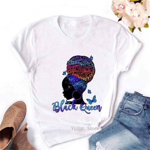 Watercolor Balck Queen Butterfly Graphic Print Tshirts Women Clothes 2021 Vogue Melanin Poppin T Shirt Femme Harajuku Shirt