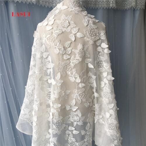 LASUI Rayon +milk silk Water soluble lace fabric White grid 3D flowers Wedding dress childrens clothing DIY accessories S0045